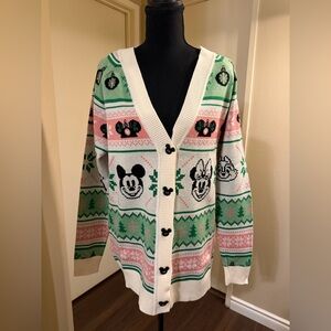 Disney Green and Pink Women's Cardigan Sweater Small